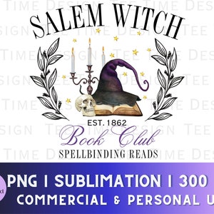 Salem Witch Book Club PNG, Halloween png, Social Club PNG, Soft Girl Era, Bookish, Vintage Witch png, Trendy Aesthetic png, Salem png