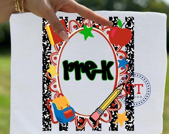 Pre-K Striped Scalloped PNG: Back to School, Composition Notebook, Doodle Letters (Digital Download)