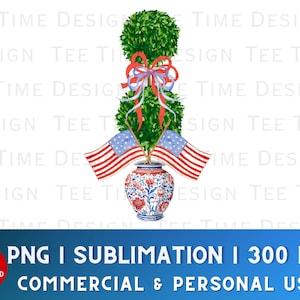 Chinoiserie topiary patriottische 4 juli gemberpot coquette Bow Grandmillenial PNG clipart USA preppy uitnodiging tuin vlag aquarel