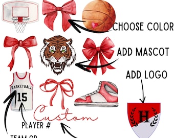 Basketball personnalisé PNG, Collège png, équipe png, noeud de coquette, preppy basketball png, coquette tendance png, conception personnalisée, école secondaire