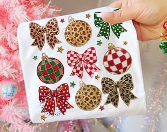 Christmas Bows Ornaments PNG, Thick Impasto Paint Brushstroke Vintage, Leopard Print Gingham Check Polka Dot, Coquette Bow, Acrylic Paint