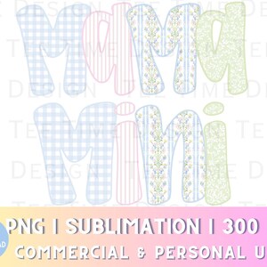 Mama Mini Grandmillenial Floral Toile Gingham Check Retro png Sublimation Design Trendy Preppy Chinoiserie Design Preppy Mama Mini