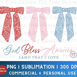 Dios bendiga a Estados Unidos (Png), Lazo de coqueta (4 de julio) (Png), Arte de sublimación, Lazos de encaje (Png), descarga digital, Tierra que amo, Lazos patrióticos imagen 1