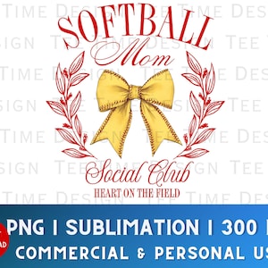 Softball Mom Social Club PNG Softball Season Sports Coquette Bow Social Club PNG Trendy Softball PNG, Girls Club Aesthetic Softball Mama