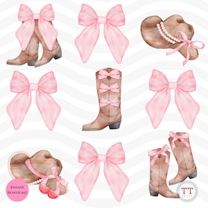 Coquette Cowgirl Western PNG, Coquette Bows Sublimation Design, Maglietta Western Girly png, Maglietta Coquette alla moda, Stivali da cowgirl digitali