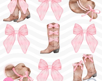 Coquette Cowgirl Western PNG, Coquette Bows Sublimation Design, Girly Western TShirt png, Trendy Coquette Shirt, Cowgirl Boots Digital
