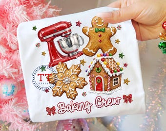 Christmas Baking Crew PNG, Thick Impasto Paint Brushstroke Vintage Design, Gingerbread Cookie Polka Dot Coquette Bow, Acrylic Paint