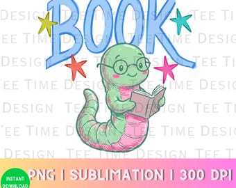 Book Worm png, Back to School Design, Trendy Pun Shirt, Bright Preppy Bookish (Digital Download)