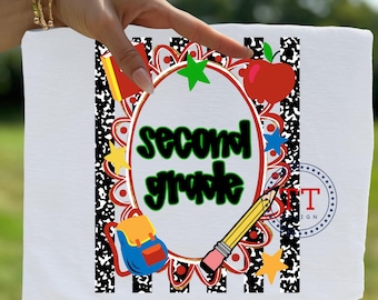 Second Grade Striped Scalloped PNG: Back to School, 2nd Grade Composition Notebook, Doodle Letters (Digital Download)