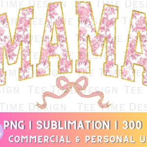 Laço Coquette Mama Chinoiserie Rosa PNG Sublimação Arqueada Glitter Dourado Preppy Grandmillenial Design Digital,Trendy Floral Rosa Toile Du Jouy