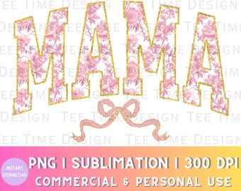 Rosa Chinoiserie Mama PNG: Gold Glitzer Schleife, Blumen Toile (Digitales Design)