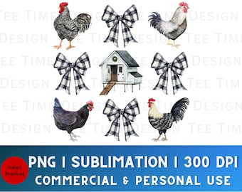 Coquette Chicken PNG, Chicken png, Buffalo Check Bow, Farm Animals, Cottagecore png, Sublimation Design, Homestead PNG, Trendy Coquette