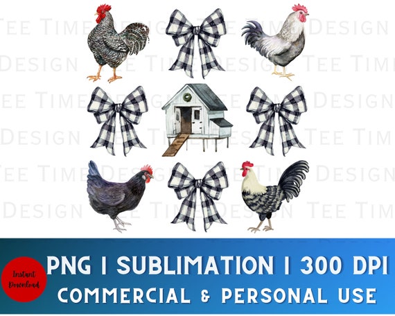 Coquette Chicken PNG, Chicken png, Buffalo Check Bow, Farm Animals, Cottagecore png, Sublimation Design, Homestead PNG, Trendy Coquette