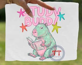 Study Buddy Capybara png, Back to School Design, Trendy Pun Shirt, Bright Preppy (Digital Download)