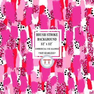 Bright Pink Hand Drawn Messy Paint Valentine's Day Color Brushstrokes Preppy Glitter Dotty Pattern Digital Paper, Acrylic Brushstroke