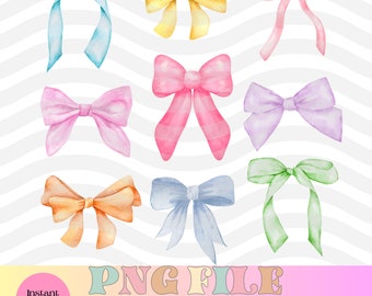 Coquette Pastel Bow PNG, Bow Collage png, Trendy Pink Bow png, Coquette png,Multicolored Bow, Aesthetic PNG, Soft Girl Era,Coquette Clothing
