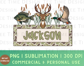 Anpassbarer Tarnnamensblock für die Jagd (PNG): Tarnmuster Stockente, Barsch, Hirsch (Digitaler Download)