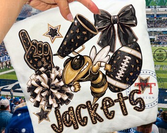 Jackets Preppy Mascot Design Coquette Bow png, Preppy Black and Gold Sports Team Impasto Paint, Leopard Print (Digital Download)