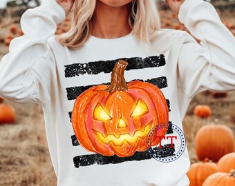 Rustikaler, gestreifter Kürbis (PNG): Vintage-Halloween-Streifen im Used-Look, trendige Herbstgrafik (Digitaler Download)