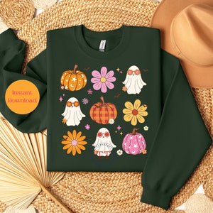 Retro Pumpkin png, Retro Ghost png, Groovy Halloween png, Fun Halloween png, Fall Coquette Bow PNG, Fall vibes, Retro Fall, Cute T-shirt image 7