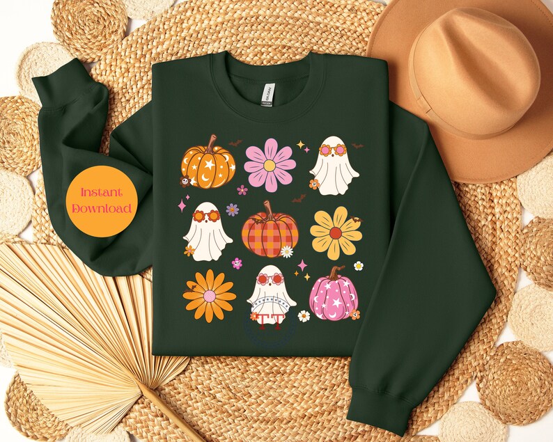 Retro Pumpkin png, Retro Ghost png, Groovy Halloween png, Fun Halloween png, Fall Coquette Bow PNG, Fall vibes, Retro Fall, Cute T-shirt image 7