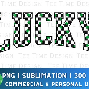 Lucky St Patrick's Day Arched Varsity Letter Coquette Retro Checkerboard Shamrock Girls Preppy Dtf Png Transferência Sublimação Download Digital