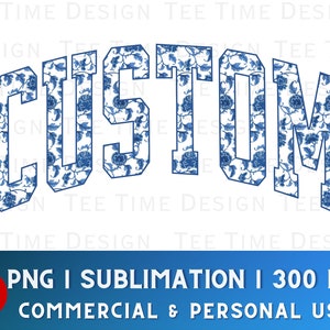 Chinoiserie azul e branca personalizada do time do colégio png, letra atlética azul e branca png, png personalizado, PNG salgueiro azul da moda, png DTF, preppy