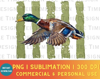 Thick Brushstroke Paint Mallard Duck PNG, Vintage Stripes Design, Hunting Graphic Cottagecore
