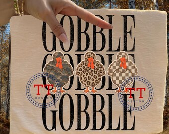 Patchwork Turkey PNG, Gobble Checkered Camo Leopard Pattern, 2 Fall Thanksgiving Designs
