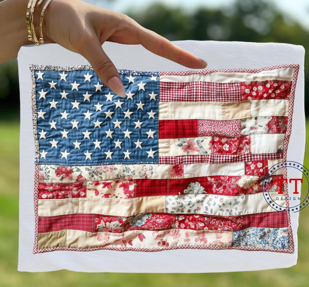 Patchwork Flags Faux Quilted Patchwork American Flag PNG, Vintage USA Patriotic Design ...