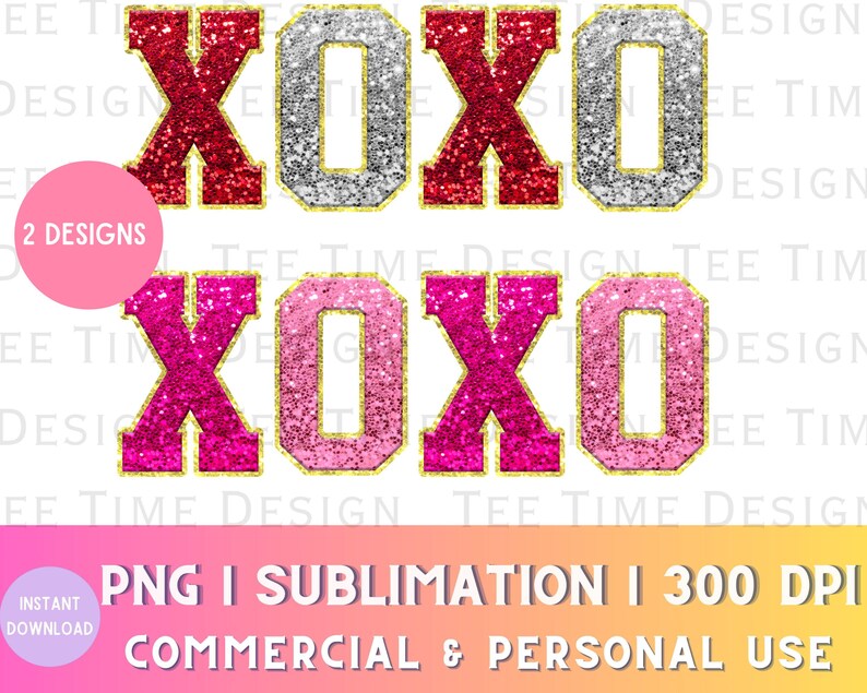 Valentines Day XOXO Faux Sequin Glitter Sublimation PNG Design ...