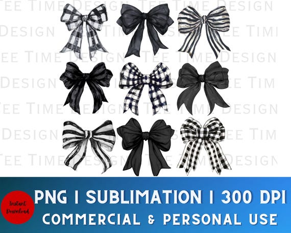 Coquette Check PNG, Buffalo Check Bows png, Trendy Coquette png, DTF png transfer, Striped bows png, Black and White Bows png, Aesthetic png
