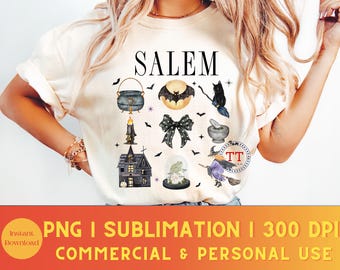 Salem PNG, Halloween PNG, Hexe PNG, Kokette PNG, Spooky Saison PNG, Vintage Design, Retro Halloween, dtf png Transfer, Jack O Lantern png