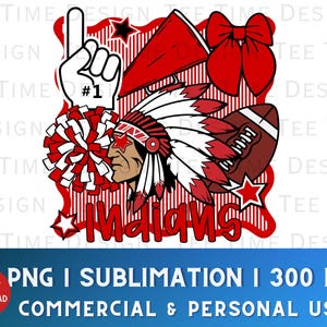 Indians Preppy Mascot Design Coquette Bow png Girls Preppy Red and Black Seersucker Sports design dtf Indians Team Mascot Whimsical Border