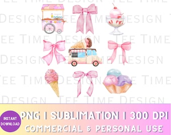 Eis Coquette Bögen PNG Spaß Sommer Design Eis LKW süßer Leckerei Digitaler Download dtf png transfer 3X3 Grid Trendy Coquette