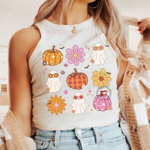 Retro Pumpkin png, Retro Ghost png, Groovy Halloween png, Fun Halloween png, Fall Coquette Bow PNG, Fall vibes, Retro Fall, Cute T-shirt image 8