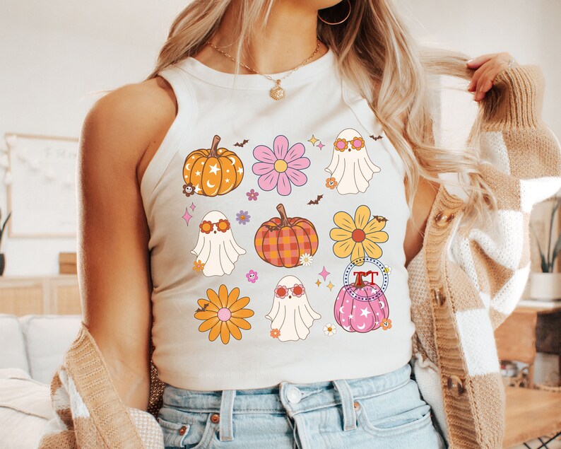 Retro Pumpkin png, Retro Ghost png, Groovy Halloween png, Fun Halloween png, Fall Coquette Bow PNG, Fall vibes, Retro Fall, Cute T-shirt image 8