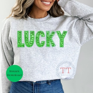 Lucky St. Patrick's Day Faux Sequin Bordado St. Patty's Day Sublimação PNG Design, St Pats Digital Design, Trendy Irish Sequin Design
