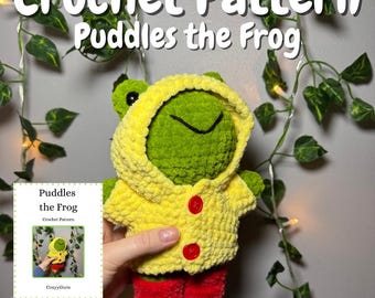 Puddles the Frog Häkelanleitung Frosch mit Regenmantel und Regenstiefel Plüschtier PDF Download Anfänger Freundlich Amigurumi Stofftier Pattern