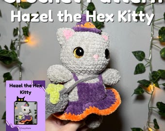 Hazel the Hex Kitty Crochet Pattern, Witch Cat Halloween, Cat in Dress, Halloween Crochet Pattern, Cute Crochet, Crochet Plushie Pattern