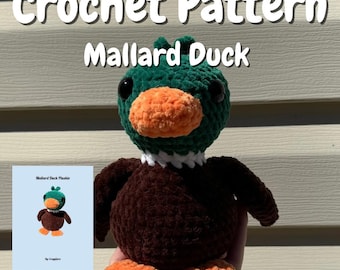 Mallard Duck Plushie PDF Low Sew Crochet Pattern, Cute Crocheted Mallard Duck, Mallard Duck Crochet Pattern, Sitting Mallard Duck Pattern
