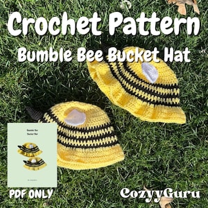Bumble Bee Bucket Hat PDF Pattern, Bucket Hat PDF Pattern, Crochet Bucket Hat, 2 Brim Styles, Crochet Bee