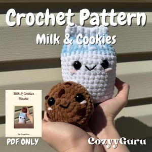Milk and Cookies Plushie PDF Low Sew Crochet Pattern, Crocheted Cookie Pattern, Crocheted Milk Carton Pattern, Cute Crocheted Food Pattern