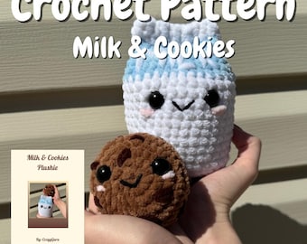 Milk and Cookies Plushie PDF Low Sew Crochet Pattern, Crocheted Cookie Pattern, Crocheted Milk Carton Pattern, Cute Crocheted Food Pattern