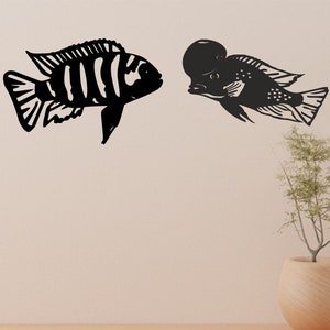 Aquarium Fishes Ocean laser cut svg dxf files wall engraving decal silhouette template cnc cutting router digital vector instand download