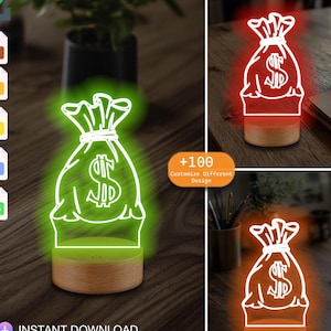 Dollar Nachtlicht Acryl für Weihnachtsgeschenk Laser Cut, Dateien für Cricut, digitale Dateien, Glowforge, CNC Schneiden, Geld Form, Dollar vorbereitet