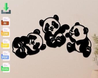 Panda Silhouette Laser Cut Files: Wall Decor SVG DXF (Digital Download)