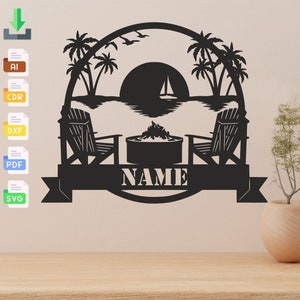 Personalized Beach Fire Pit Monogram: Laser Cut Vector Files (Digital Download)
