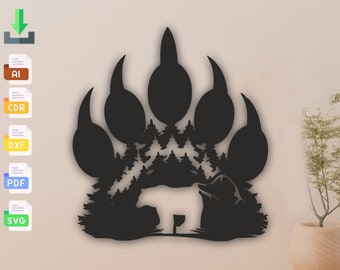 Bear Paw Mountain Scene SVG DXF: Laser Cut File (Digital Download)