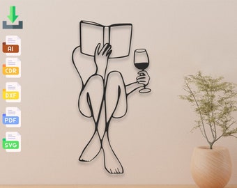 Minimalist Woman Reading Line Art - Laser Cut Files (Digital Download)